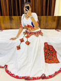 Alluring White Gamthi Work Cotton Navratri Lehenga Choli With Dupatta - Zeel Clothing