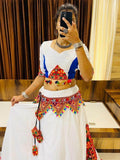 Alluring White Gamthi Work Cotton Navratri Lehenga Choli With Dupatta - Zeel Clothing