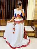 Alluring White Gamthi Work Cotton Navratri Lehenga Choli With Dupatta - Zeel Clothing
