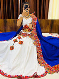 Alluring White Gamthi Work Cotton Navratri Lehenga Choli With Dupatta - Zeel Clothing