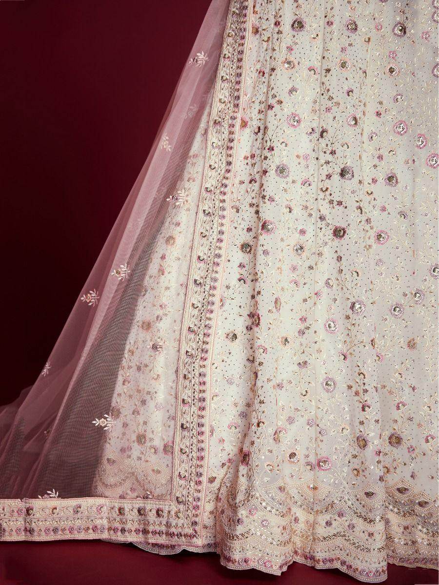 Alluring White Georgette Zari Work Reception Wear Lehenga Choli - Zeel Clothing