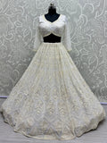 Alluring White Thread Work Georgette Lehenga Choli With Dupatta - Zeel Clothing