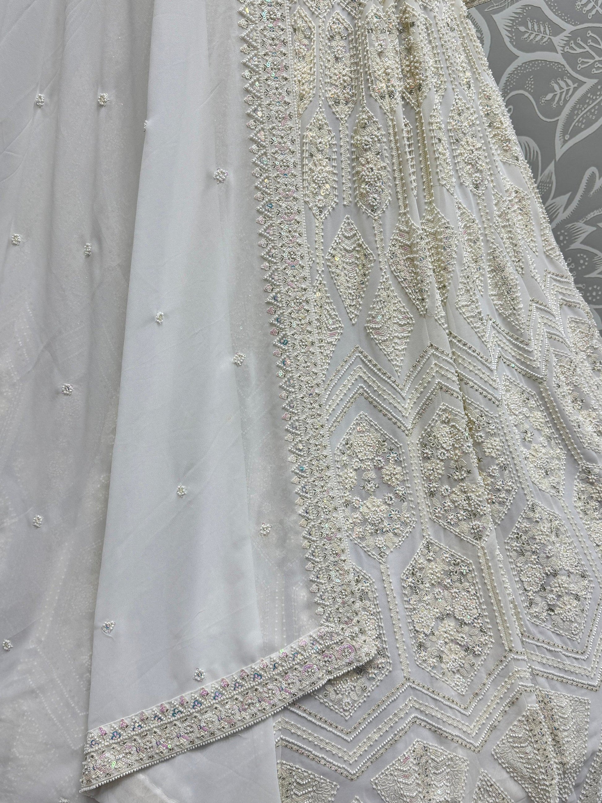 Alluring White Thread Work Georgette Lehenga Choli With Dupatta - Zeel Clothing