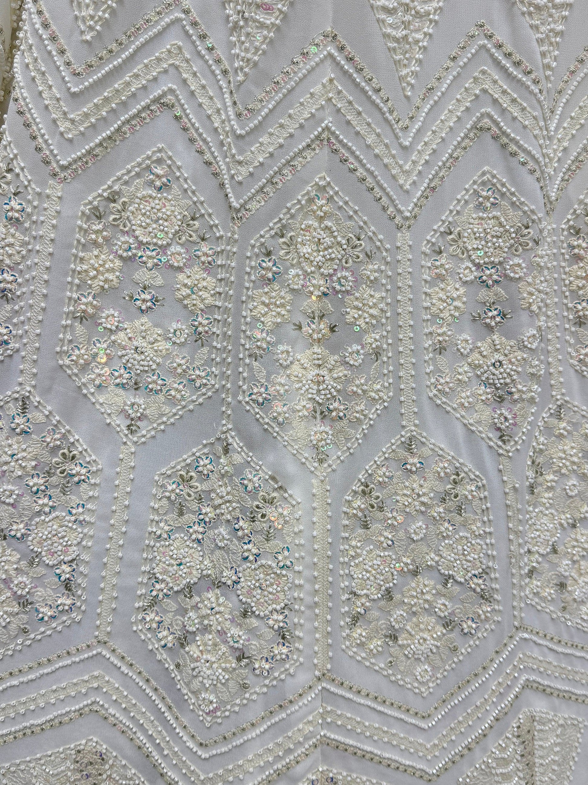 Alluring White Thread Work Georgette Lehenga Choli With Dupatta - Zeel Clothing