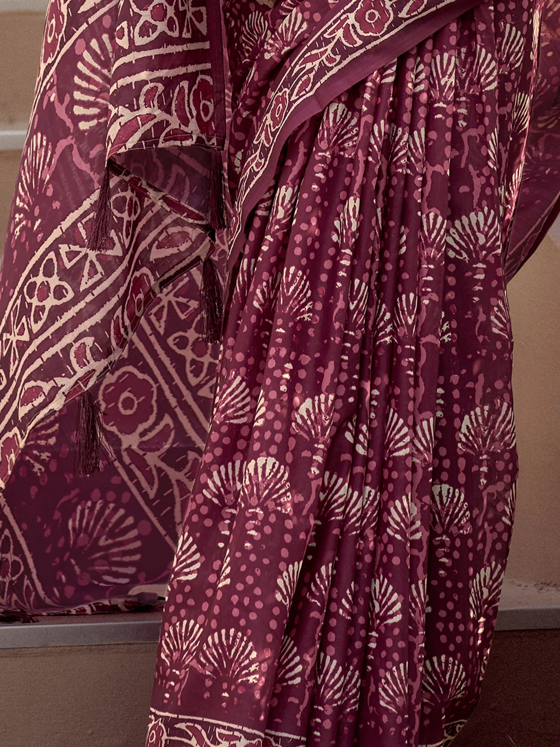 Alluring Wine Digital Printed Silk Casual Wear Saree With Blouse - Zeel Clothing