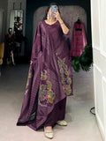 Alluring Wine Floral Printed Silk Office Wear Palazzo Suit With Dupatta - Zeel Clothing