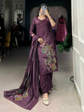 Alluring Wine Floral Printed Silk Office Wear Palazzo Suit With Dupatta - Zeel Clothing