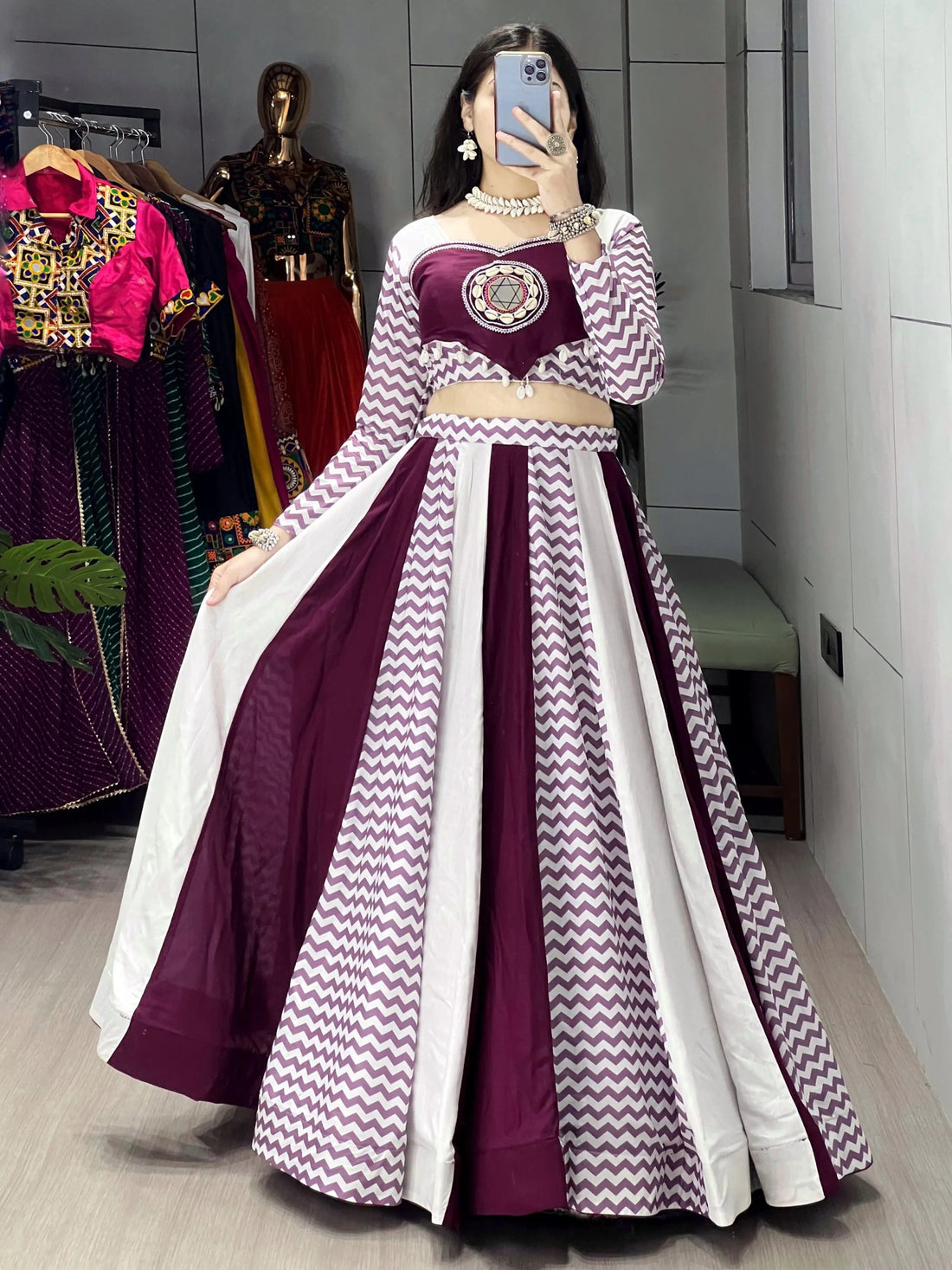 Alluring Wine Kodi Work Rayon Navratri Special Lehenga Choli With Dupatta - Zeel Clothing