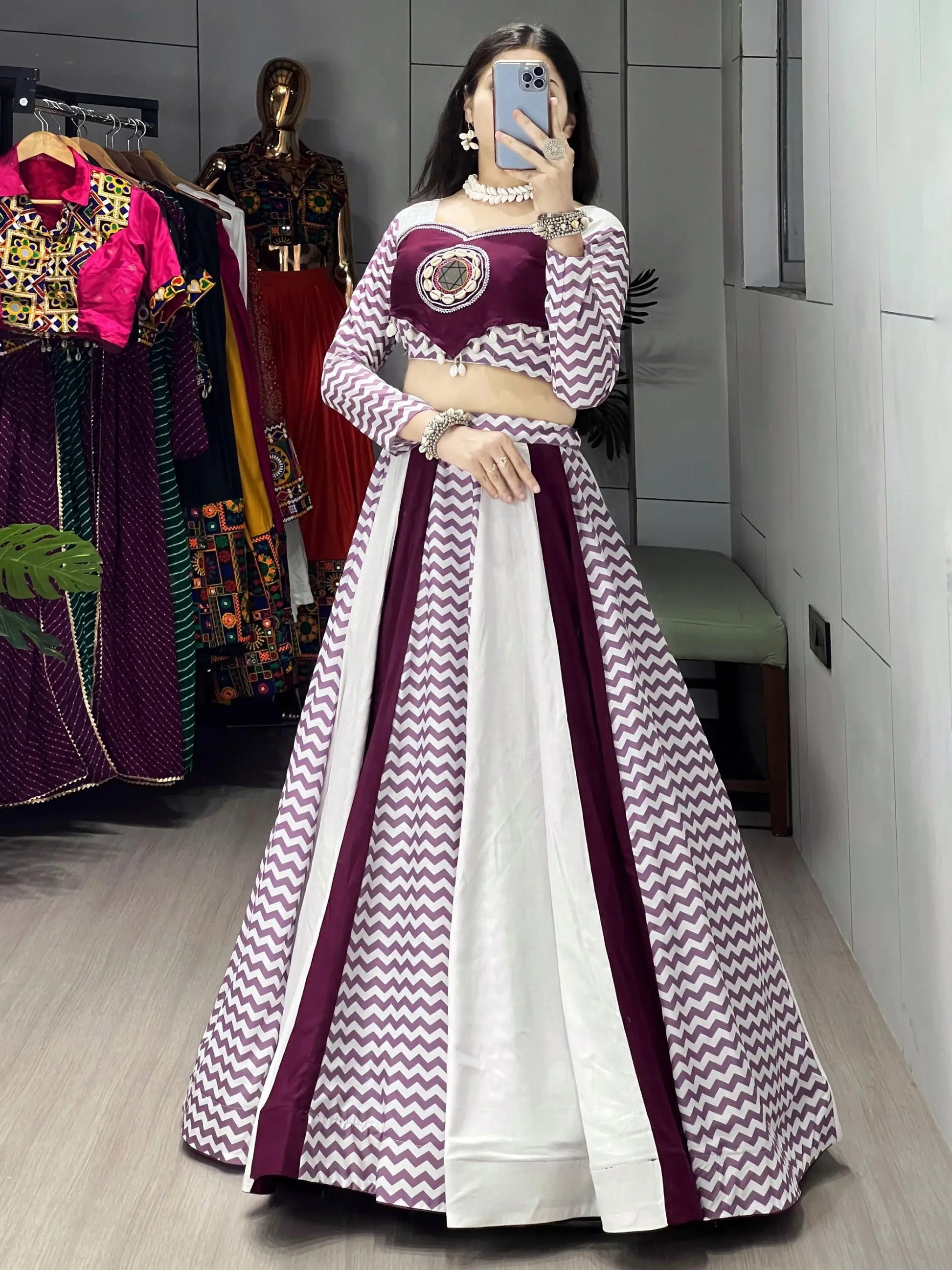 Alluring Wine Kodi Work Rayon Navratri Special Lehenga Choli With Dupatta - Zeel Clothing