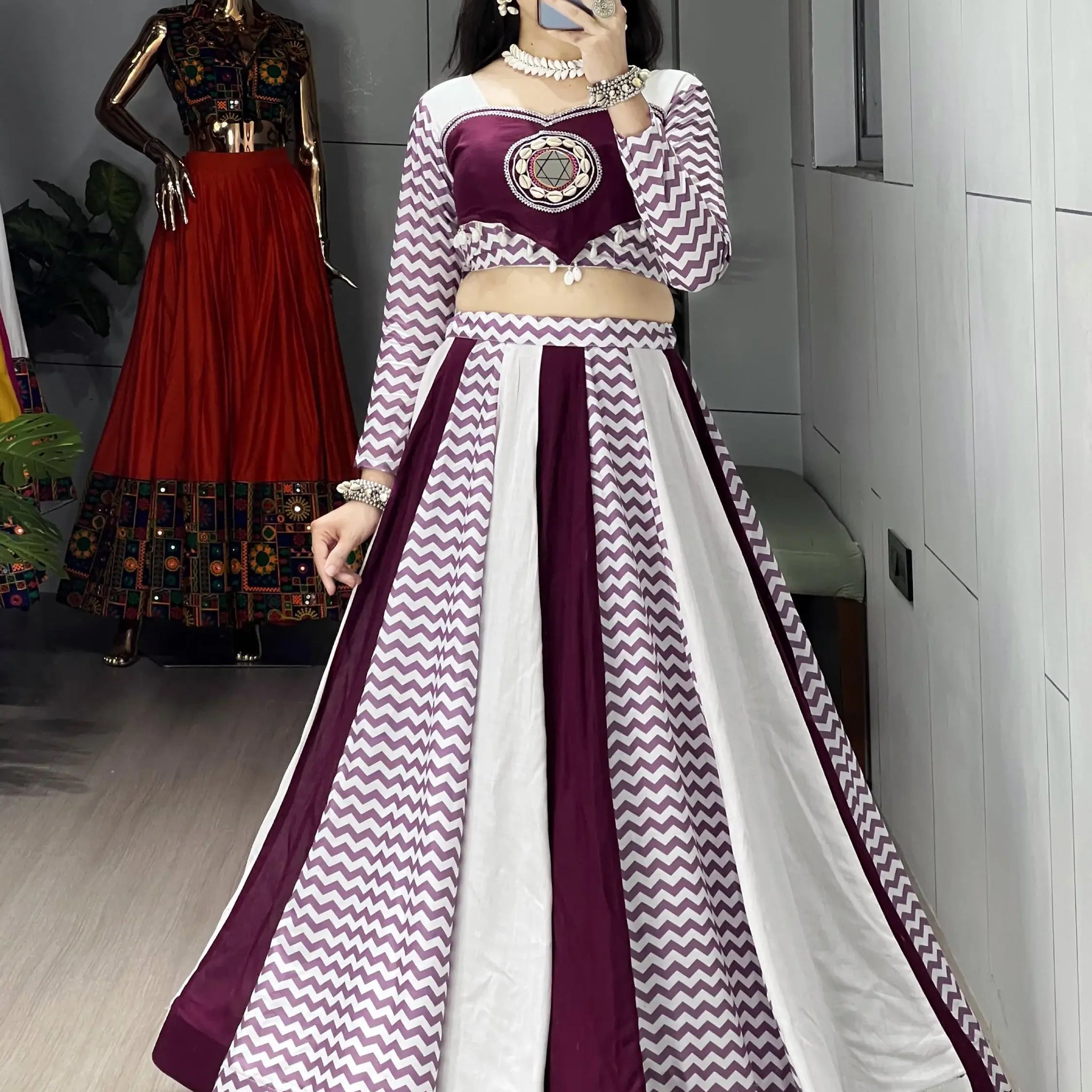 Alluring Wine Kodi Work Rayon Navratri Special Lehenga Choli With Dupatta - Zeel Clothing