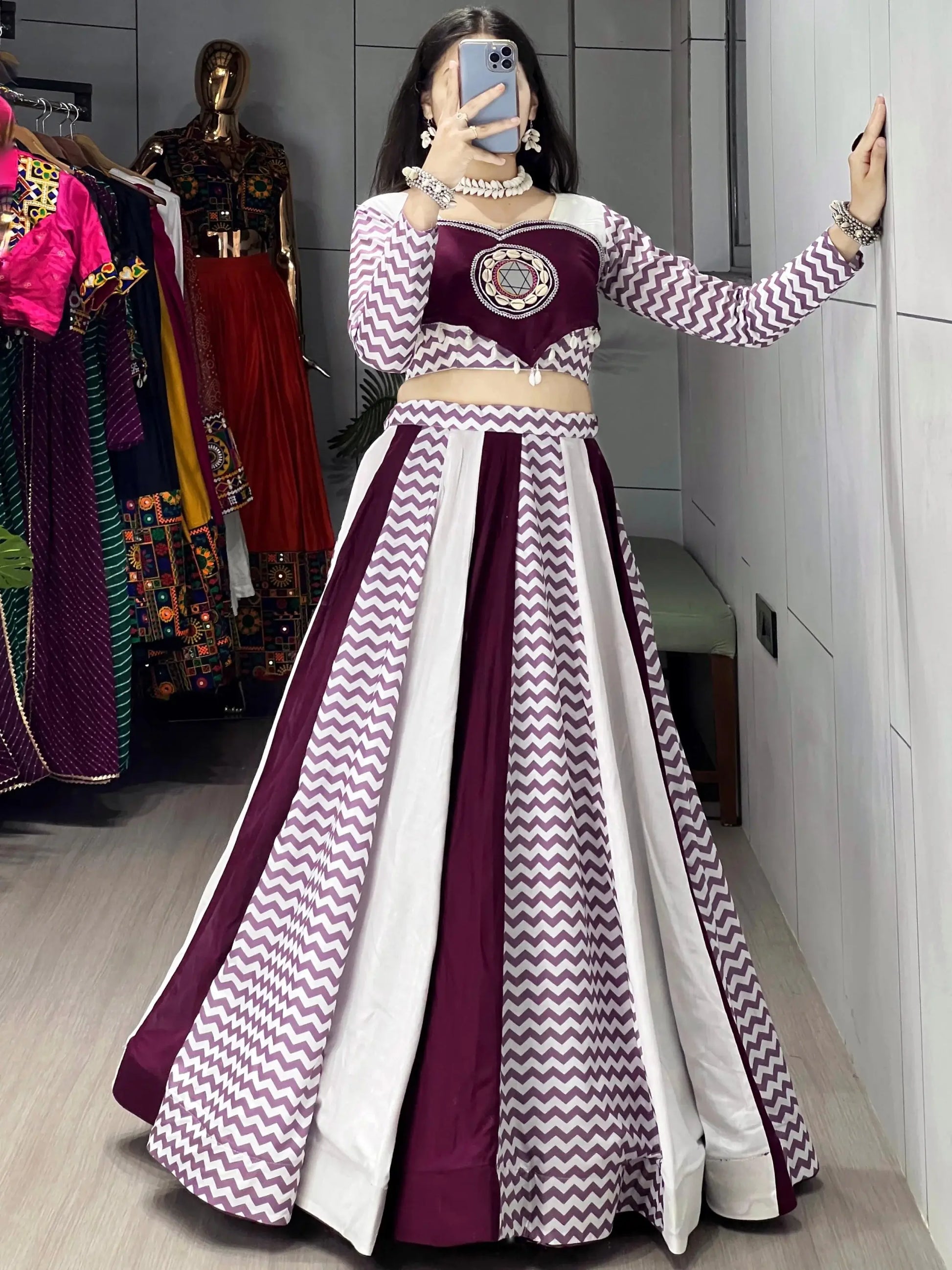 Alluring Wine Kodi Work Rayon Navratri Special Lehenga Choli With Dupatta - Zeel Clothing