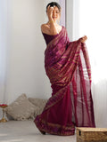 Alluring Wine Sequins Georgette Reception Wear Saree With Blouse - Zeel Clothing