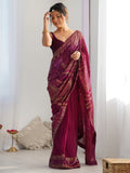 Alluring Wine Sequins Georgette Reception Wear Saree With Blouse - Zeel Clothing