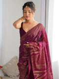 Alluring Wine Sequins Georgette Reception Wear Saree With Blouse - Zeel Clothing