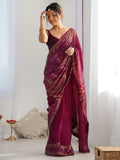 Alluring Wine Sequins Georgette Reception Wear Saree With Blouse - Zeel Clothing