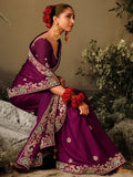 Alluring Wine Sequins Silk Traditional Saree With Blouse - Zeel Clothing