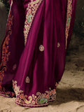 Alluring Wine Sequins Silk Traditional Saree With Blouse - Zeel Clothing