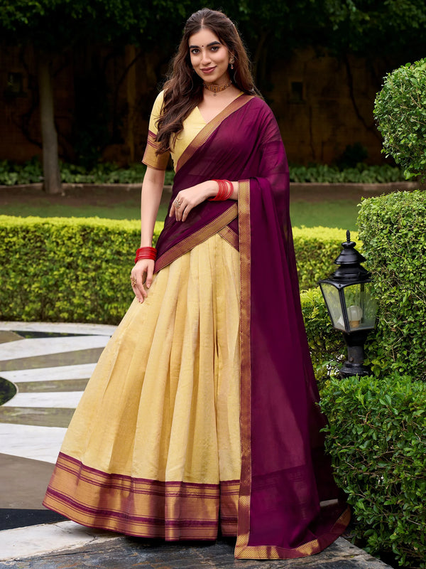 Alluring Brown Zari Weaving Kanjivaram Festive Wear Half Saree Lehenga