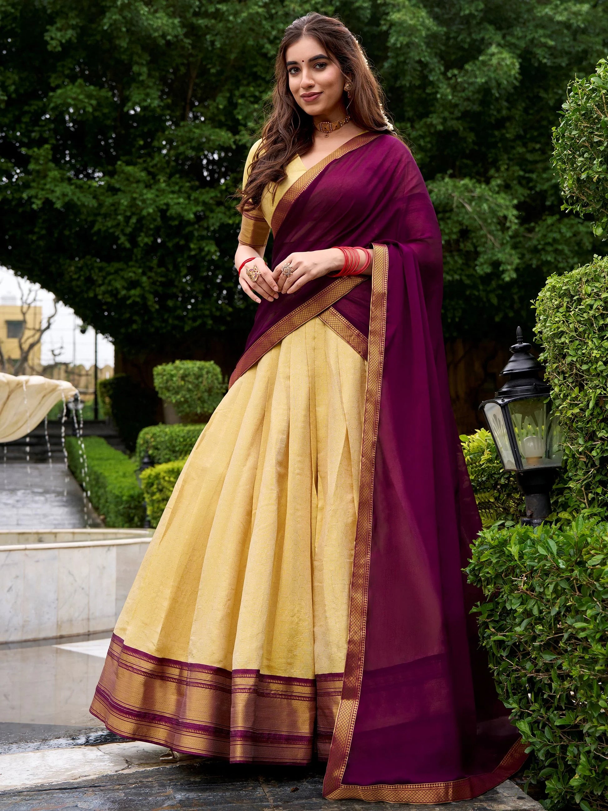 Alluring Brown Zari Weaving Kanjivaram Festive Wear Half Saree Lehenga
