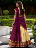 Alluring Brown Zari Weaving Kanjivaram Festive Wear Half Saree Lehenga