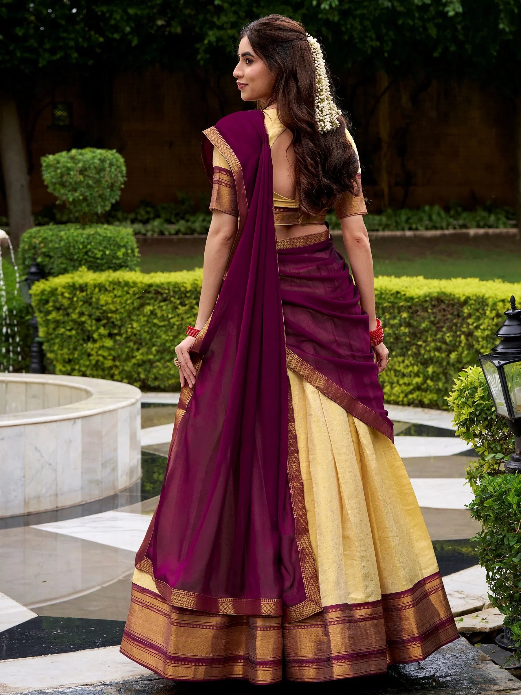 Alluring Brown Zari Weaving Kanjivaram Festive Wear Half Saree Lehenga