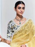 Alluring Yellow Embroidered Organza Festival Wear Saree With Blouse - Zeel Clothing