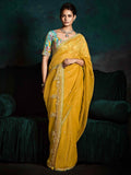 Alluring Yellow Embroidered Silk Haldi Wear Saree With Blouse - Zeel Clothing