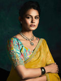 Alluring Yellow Embroidered Silk Haldi Wear Saree With Blouse - Zeel Clothing