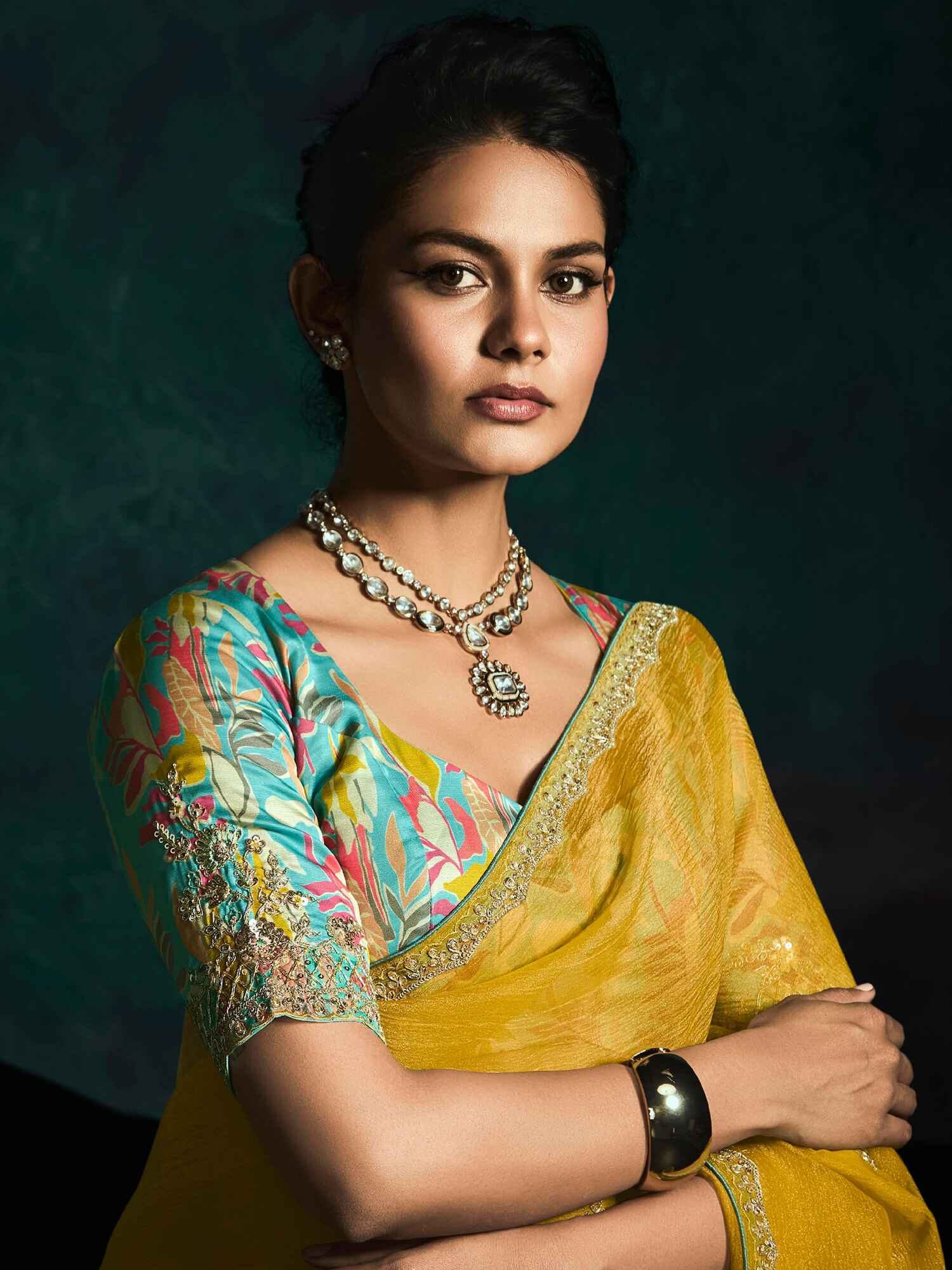 Alluring Yellow Embroidered Silk Haldi Wear Saree With Blouse - Zeel Clothing