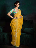 Alluring Yellow Embroidered Silk Haldi Wear Saree With Blouse - Zeel Clothing