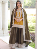 Alluring Yellow Embroidered Work Silk Festive Wear Sharara Suit