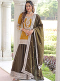 Alluring Yellow Embroidered Work Silk Festive Wear Sharara Suit