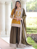 Alluring Yellow Embroidered Work Silk Festive Wear Sharara Suit