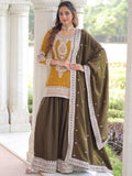 Alluring Yellow Embroidered Work Silk Festive Wear Sharara Suit