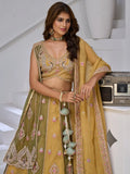 Alluring Yellow-Green Embroidered Tissue Function Wear Lehenga Choli