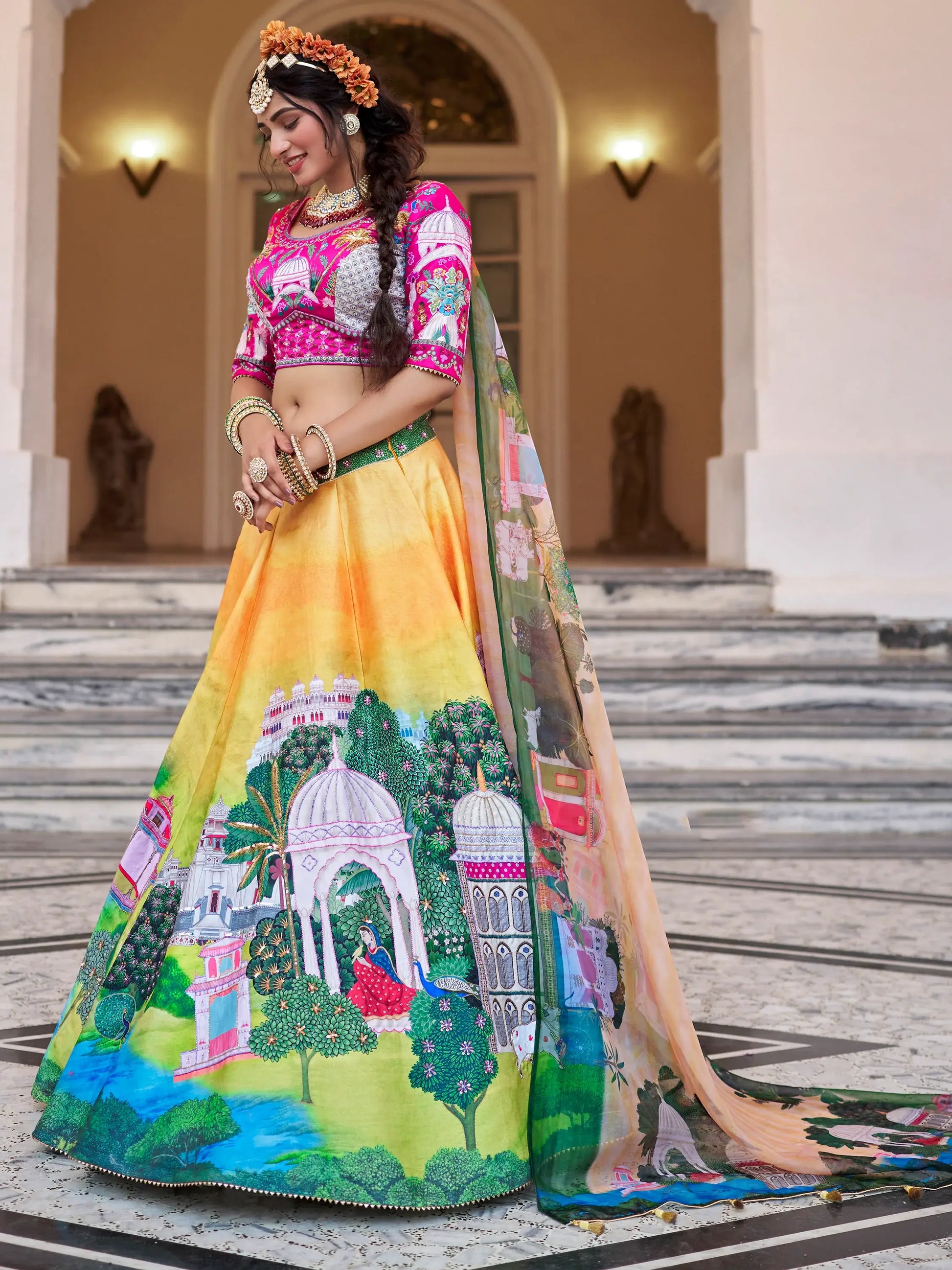 Alluring Yellow Printed Art Silk Bridesmaid Lehenga Choli - Zeel Clothing
