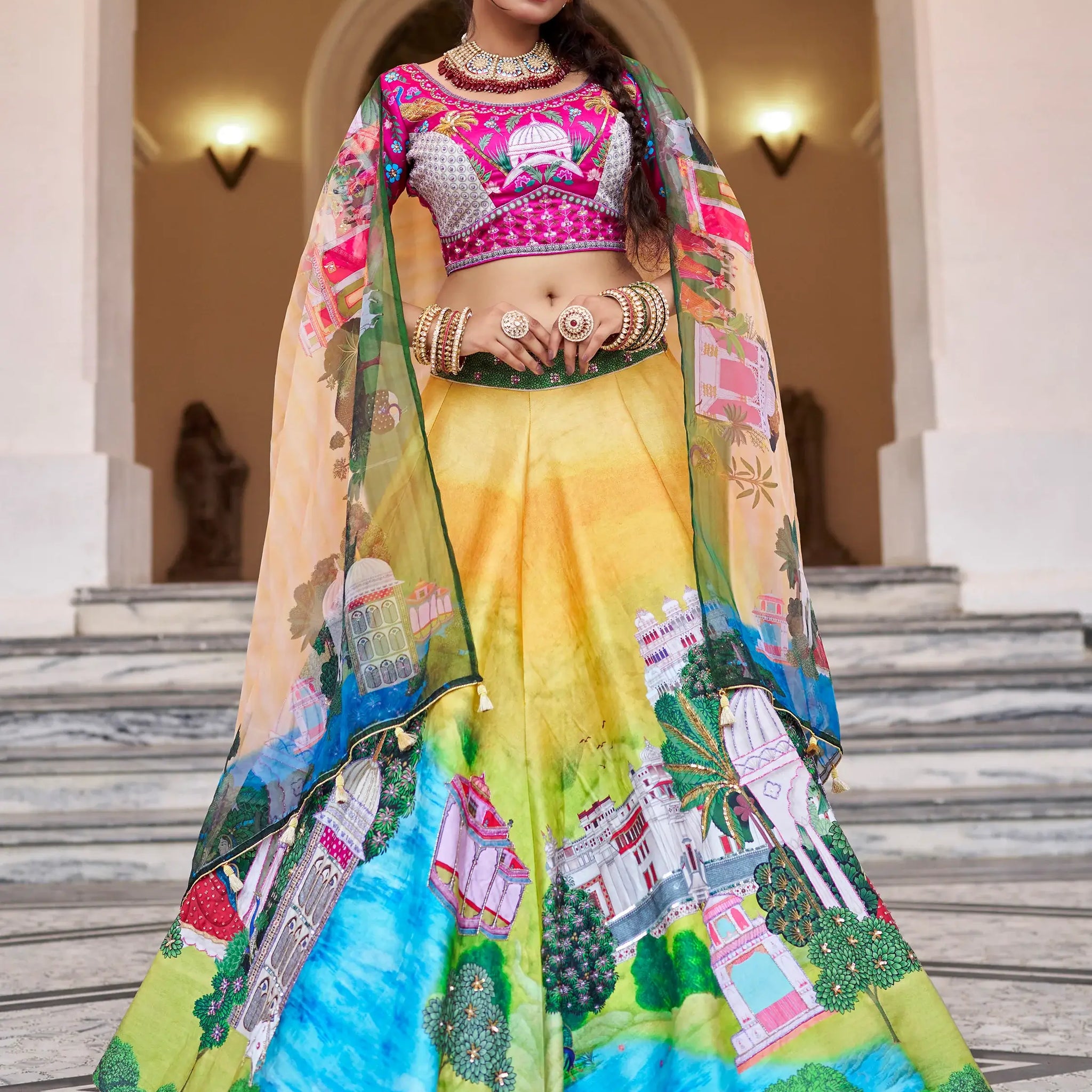 Alluring Yellow Printed Art Silk Bridesmaid Lehenga Choli - Zeel Clothing