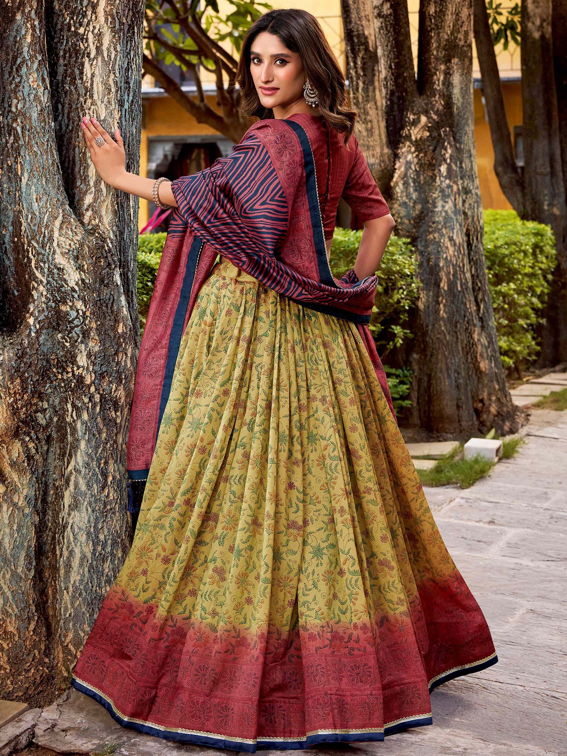 Alluring Yellow Printed Silk Festive Wear Lehenga Choli With Dupatta