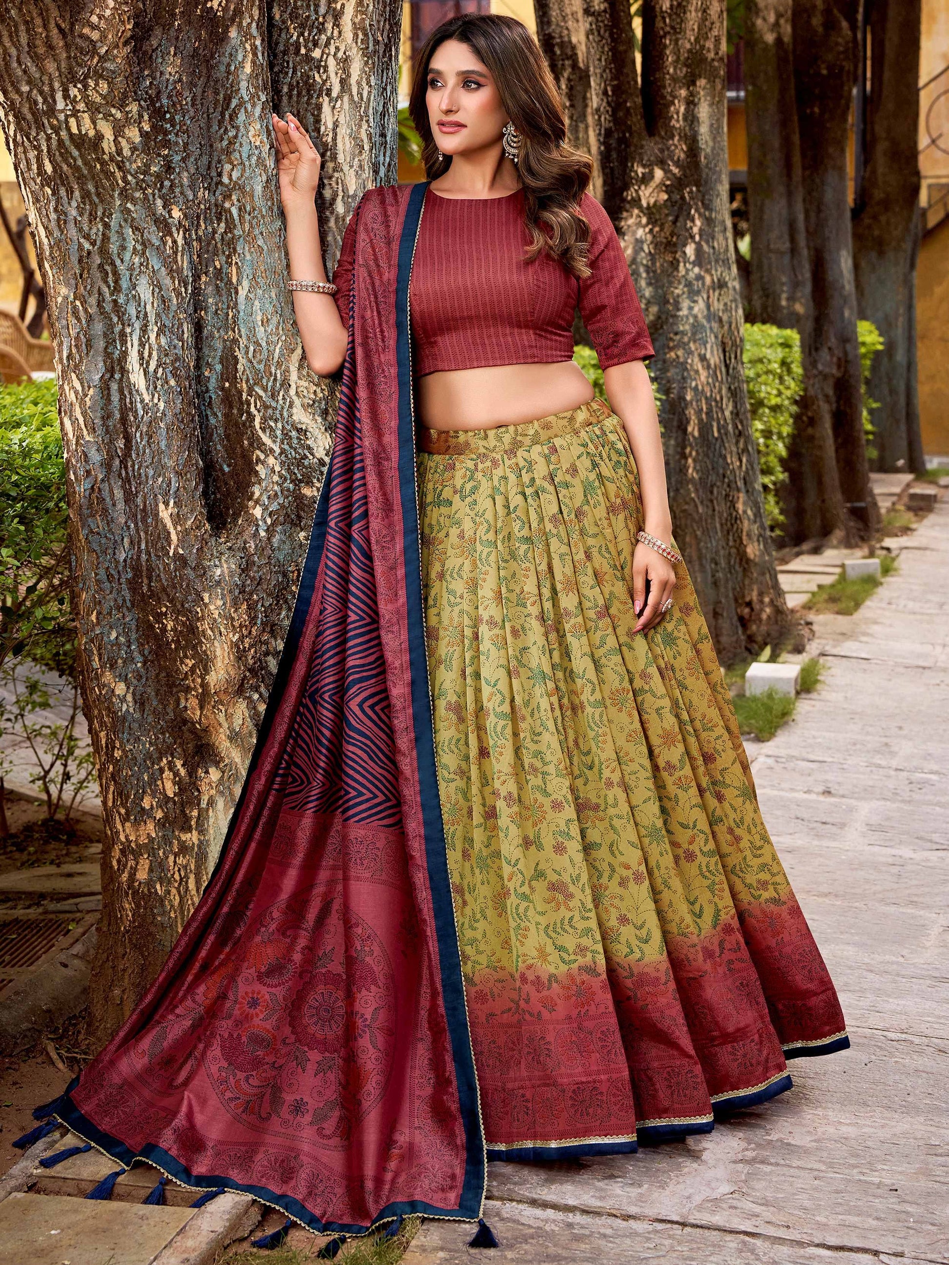 Alluring Yellow Printed Silk Festive Wear Lehenga Choli With Dupatta