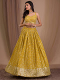 Alluring Yellow Sequins Georgette Haldi Wear Lehenga Choli