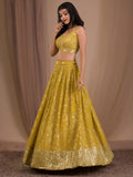 Alluring Yellow Sequins Georgette Haldi Wear Lehenga Choli