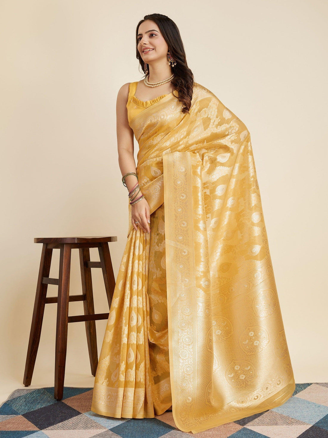 Alluring Yellow Zari Weaving Banarasi Silk Haldi Wear Saree