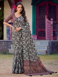 Amazeballs Black Zig-Zag Printed Crepe Office Wear Saree With Blouse