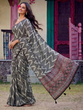 Amazeballs Black Zig-Zag Printed Crepe Office Wear Saree With Blouse