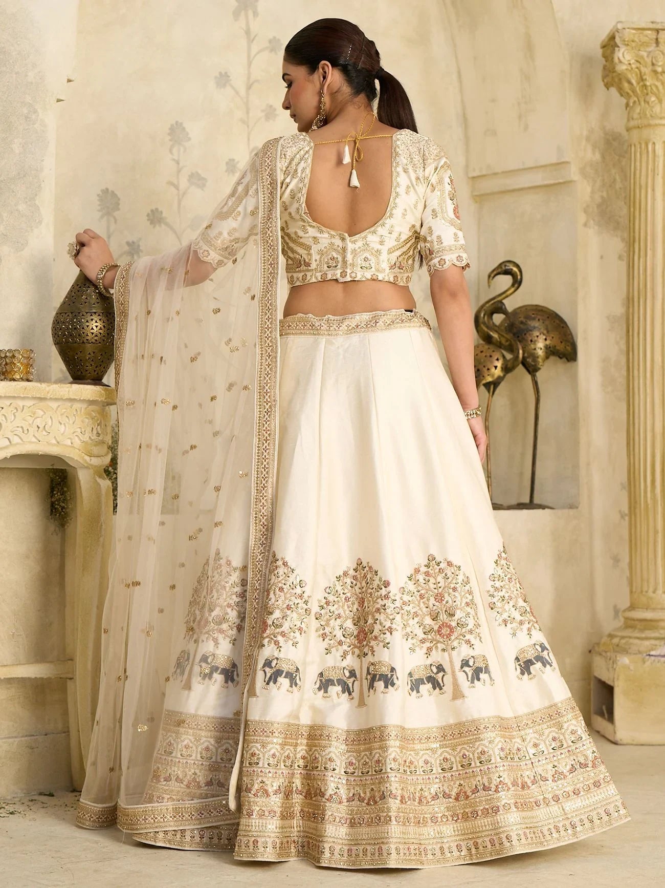 Amazeballs Cream Embroidered Silk Reception Wear Lehenga With Blouse