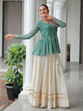 Amazeballs Green Cotton Navratri Special Lehenga With Bandhani Print Peplum Top - Zeel Clothing