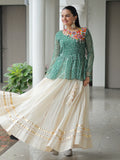 Amazeballs Green Cotton Navratri Special Lehenga With Bandhani Print Peplum Top - Zeel Clothing