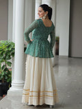 Amazeballs Green Cotton Navratri Special Lehenga With Bandhani Print Peplum Top - Zeel Clothing