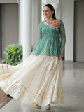 Amazeballs Green Cotton Navratri Special Lehenga With Bandhani Print Peplum Top - Zeel Clothing