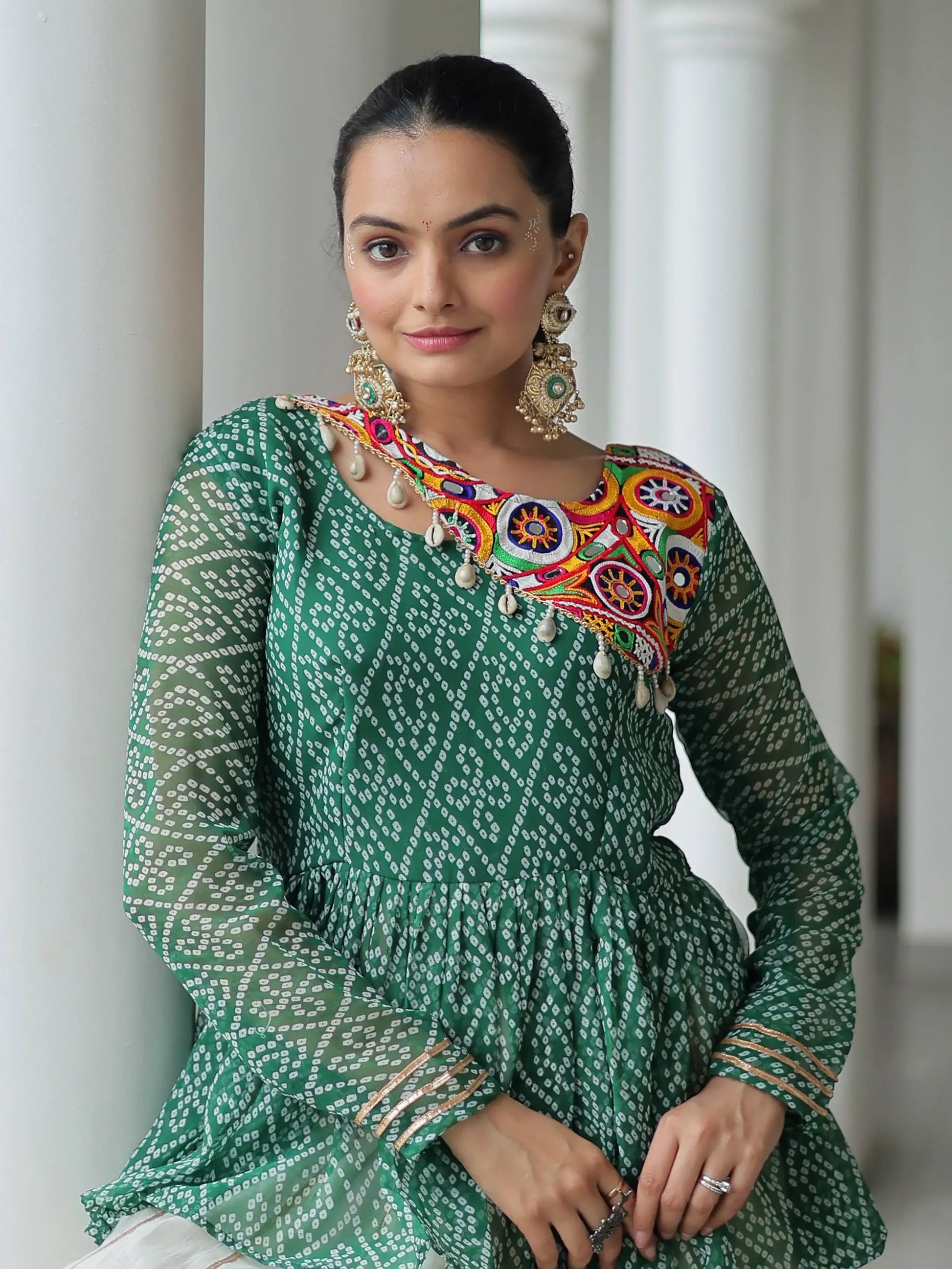 Amazeballs Green Cotton Navratri Special Lehenga With Bandhani Print Peplum Top - Zeel Clothing